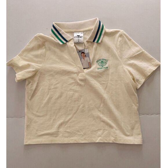 Tops - NWT Crane Pickleball Sport Club Polo Cream Striped Collar Tenniscore S